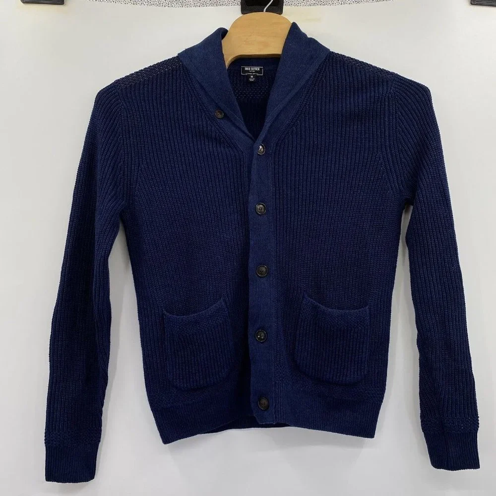 Todd Snyder Men's Medium Navy Linen Cotton Blend Button Up Sweater - Picture 2 of 5
